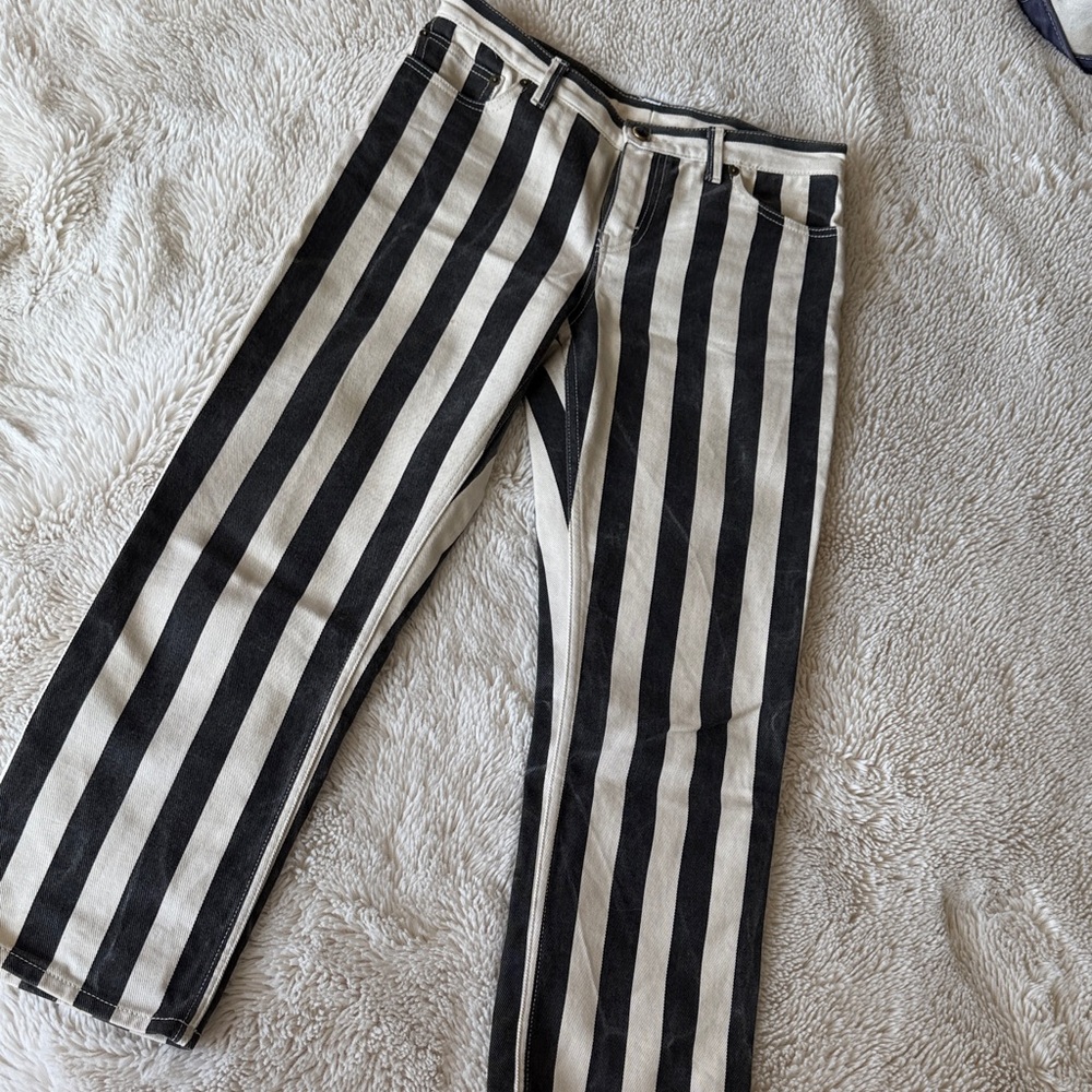 Céline Black and White Striped low rise cropped Pants
